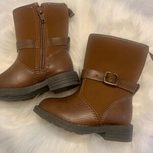 Carter's Brown Leather-Look Buckle Zip Kids Boots